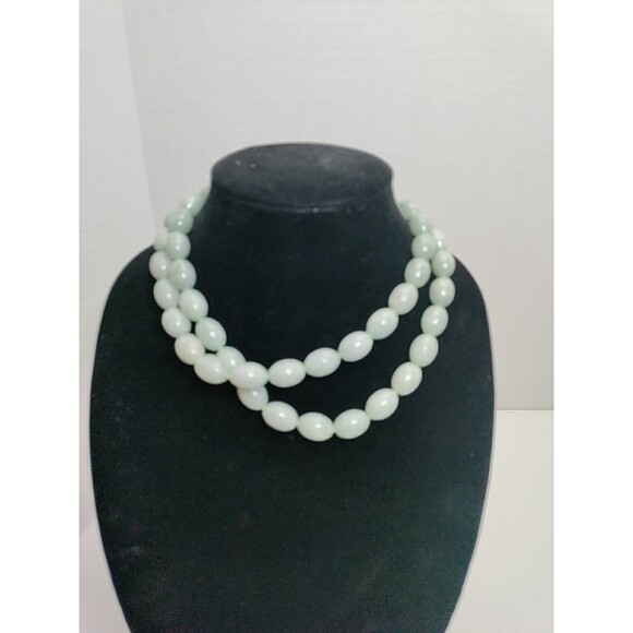 GSJ Gold Stone Jadeite 12mm Bead 34” Necklace Sterling 925 Vintage Estate 224 Gr - Picture 2 of 6